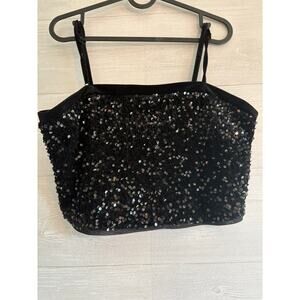 Allegra K Womens Sequined Velvet Spaghetti Strap Cami Crop Top, Black